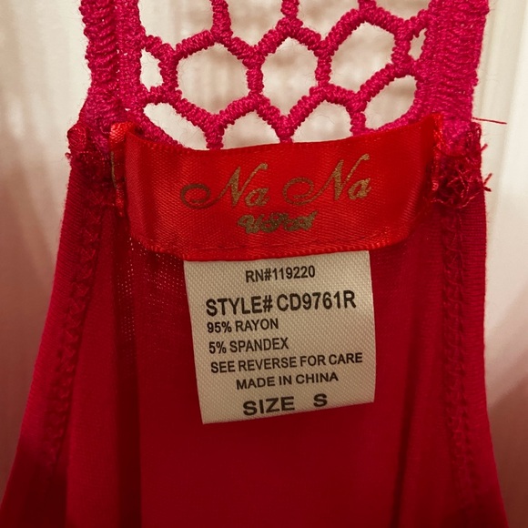 NWOT Na Na Solid Red Sleeveless LACE Racerback Sheer Floor length Maxi Dress SM - Picture 5 of 6